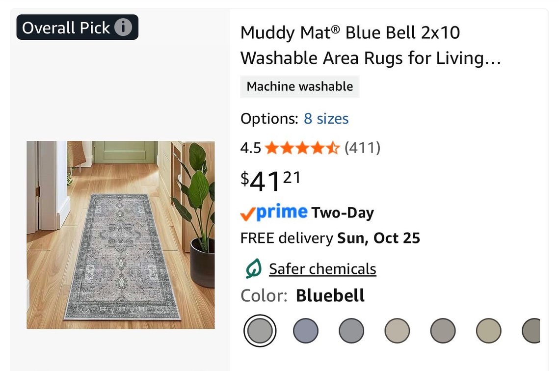 Muddy Mat Bluebell 2x10 Washable Runner Rug - Est. Retail $41.21