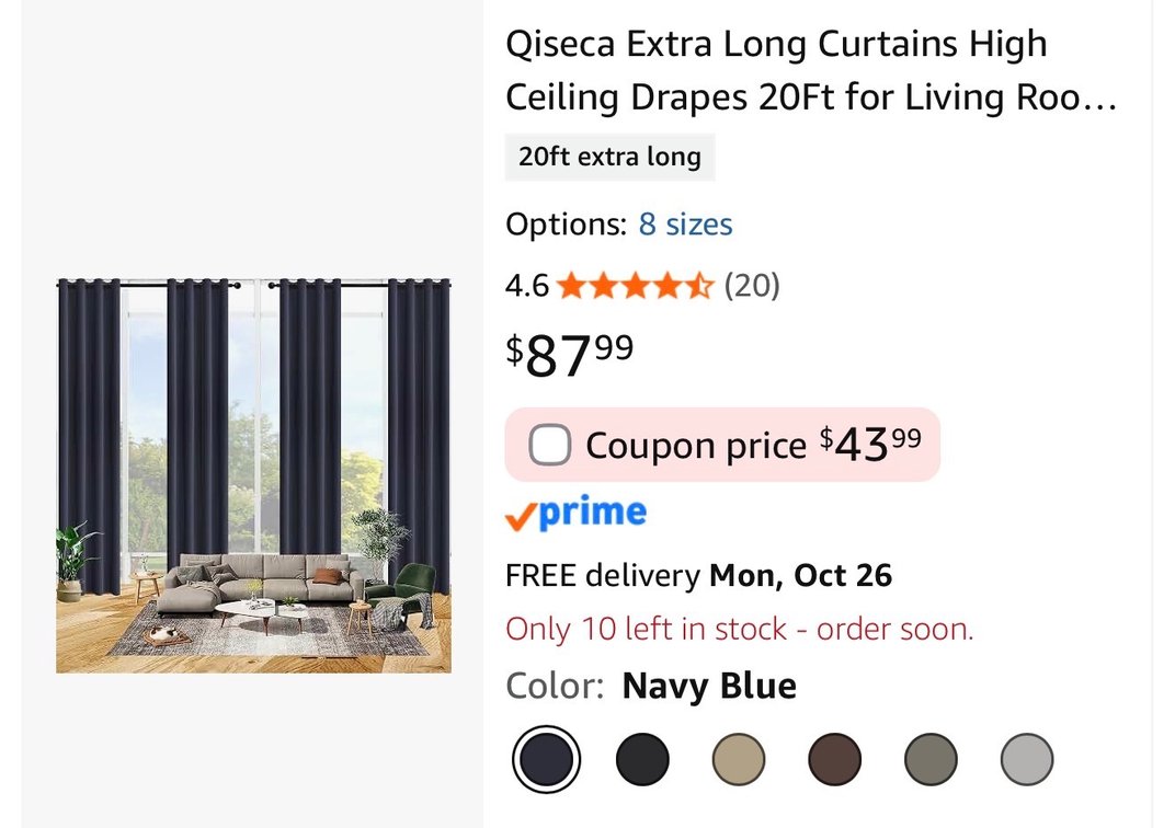 Qiseca 20 Ft Extra Long Curtain Panel, Navy Blue - Est. Retail $87.99