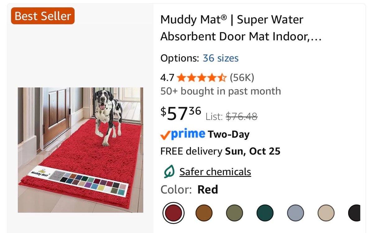 Muddy Mat Absorbent Door Mat Runner Red 24x60 - Est. Retail $57.36