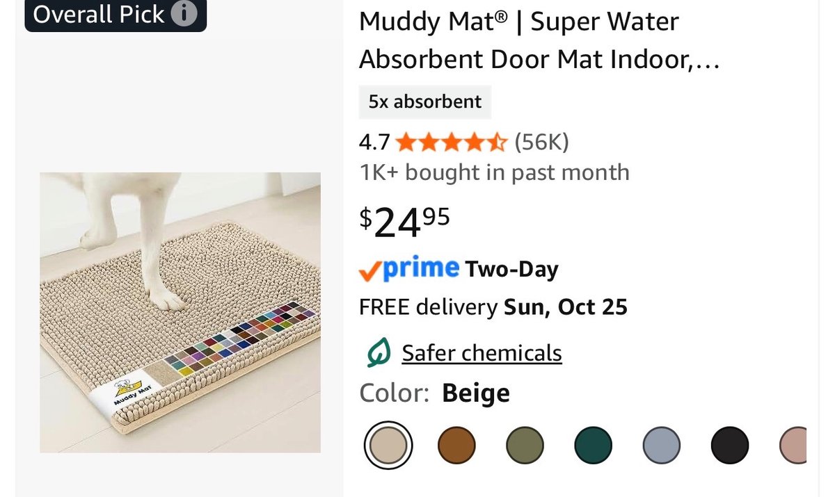 Muddy Mat Water Absorbent Mat 24x60 White- Est. Retail $24.95