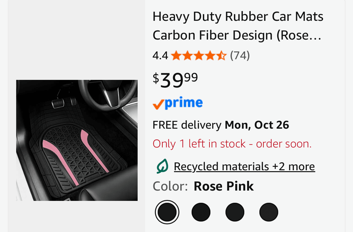 Heavy Duty Rubber Car Mats, Rose Pink - Est. Retail $39.99