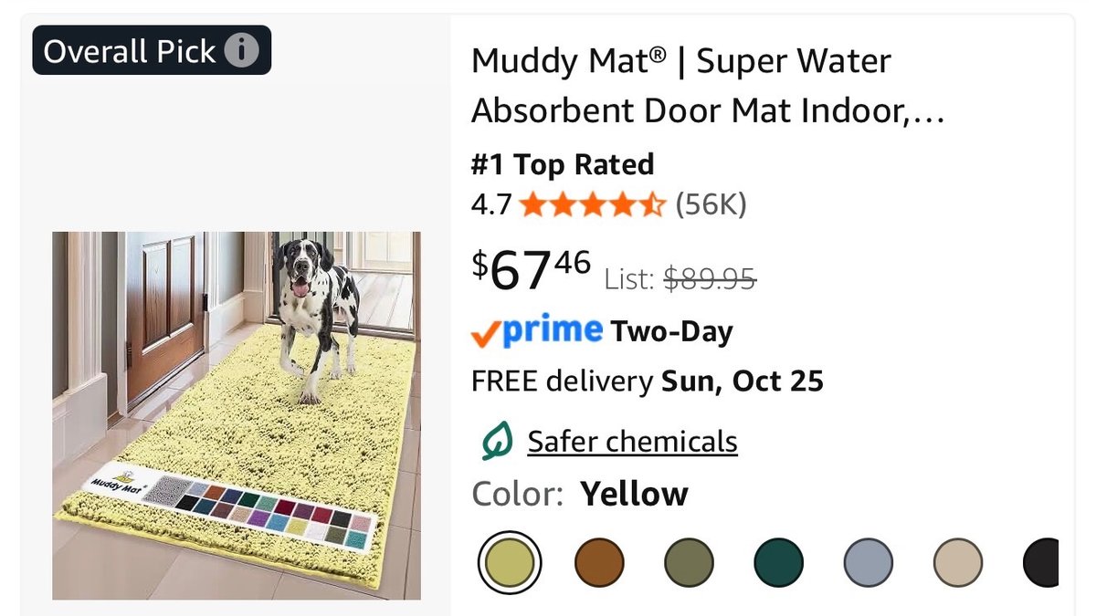 Muddy Mat Absorbent Door Mat 3 ft x 5 ft, Yellow- Est. Retail $67.46