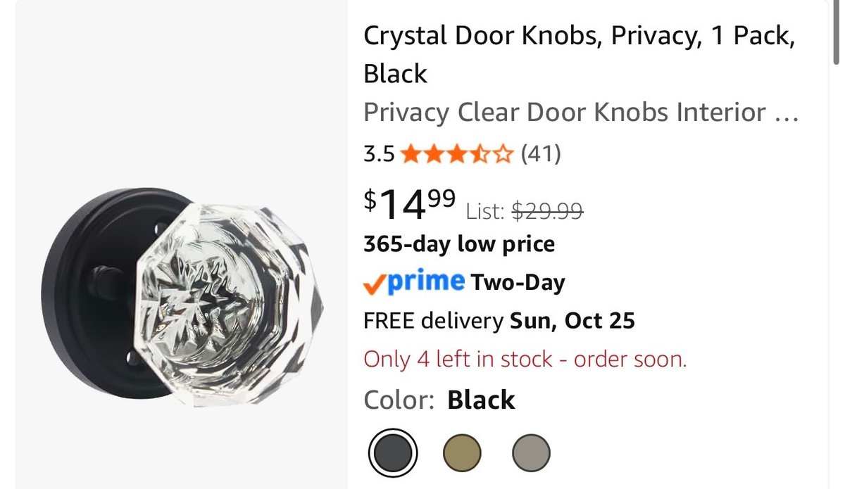 Faceted Crystal Privacy Door Knob, Black - Est. Retail $29.99