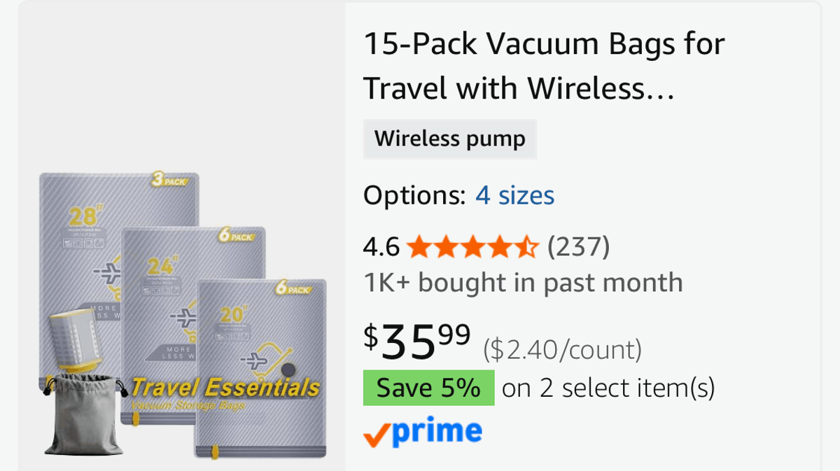 15-Pack Vacuum Storage Bags with Electric Pump - Est. Retail $36