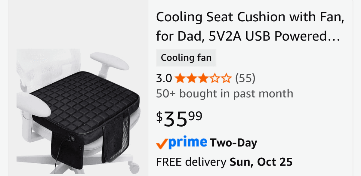 Cooling Seat Cushion with Fan - Est. Retail $35.99