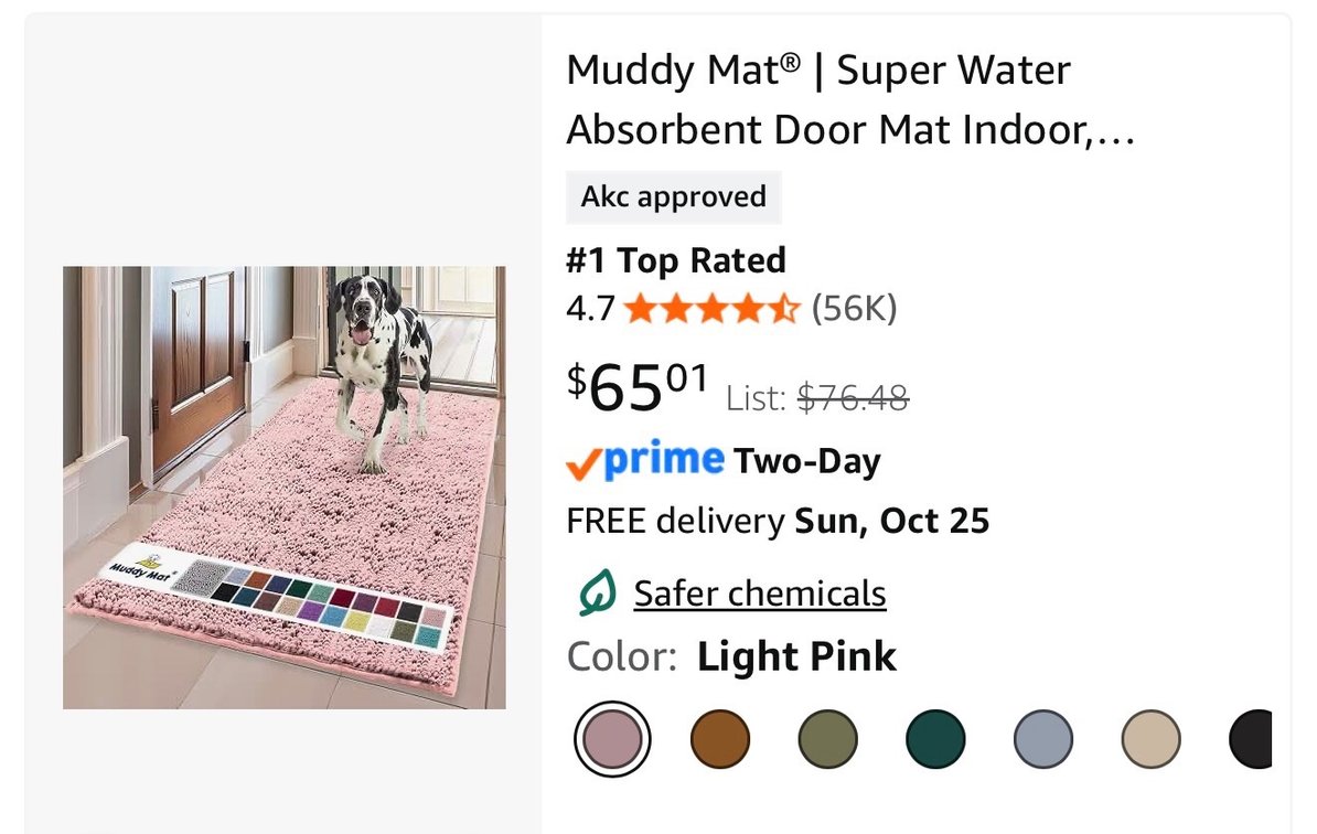 Muddy Mat Absorbent Door Mat, Pink, 24x60 - Est. Retail $76.48