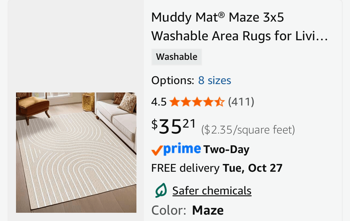 Muddy Mat Maze Washable Area Rug 3x5 ft - Est. Retail $35