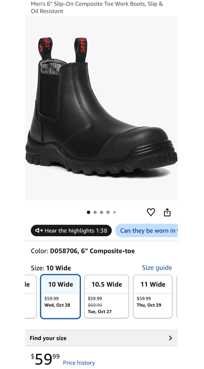 Men's 6" Slip-On Composite Toe Work Boot - Est. Retail $59.99