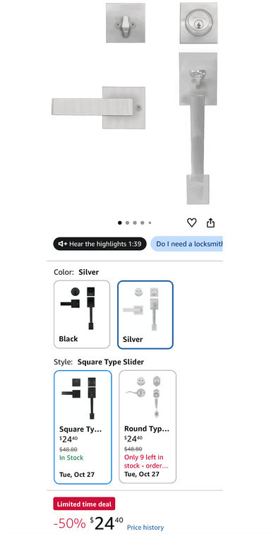 HARDHAWK Entry Door Handle and Deadbolt Set- Est. Retail $25