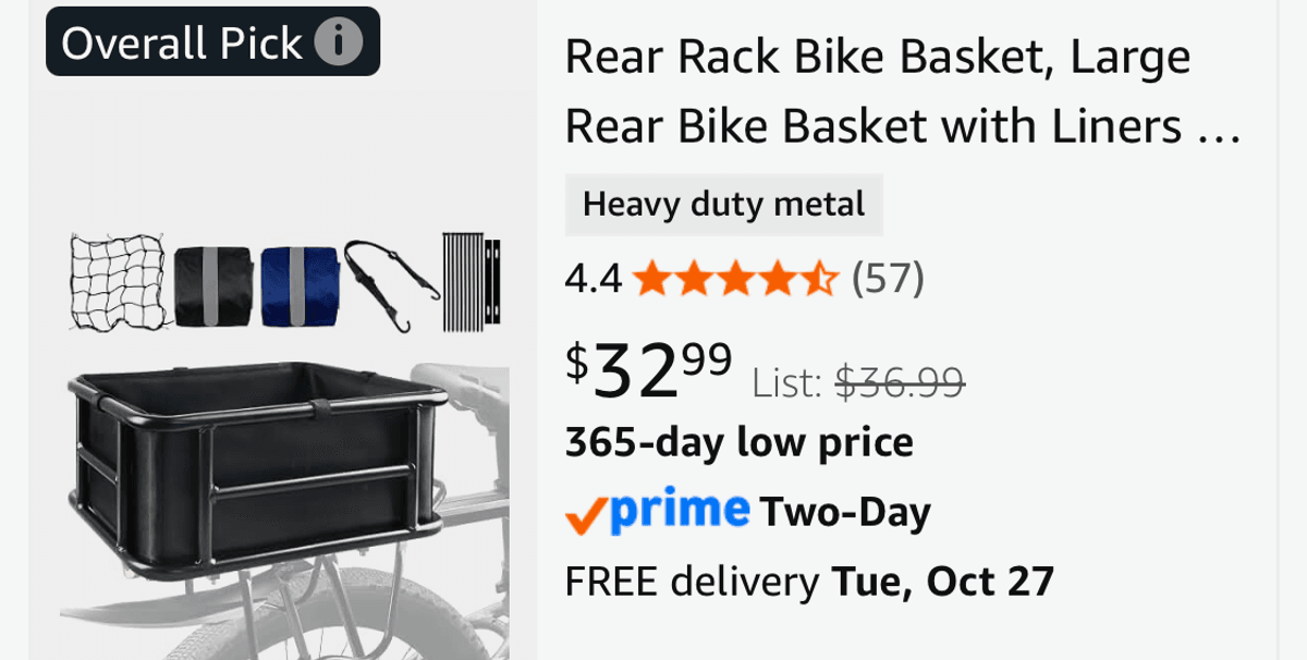 Rear Rack Bike Basket with Accessories- Est. Retail $36.99