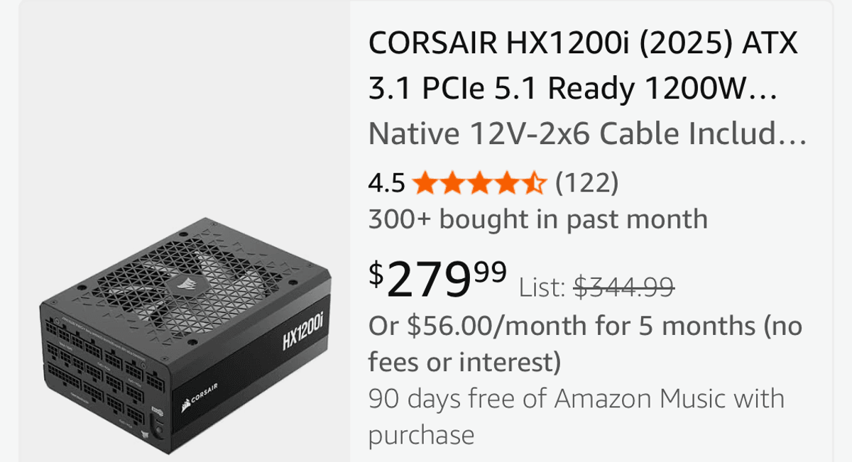 Corsair HX1200i 1200W ATX 3.1 Power Supply - Est. Retail $279.99