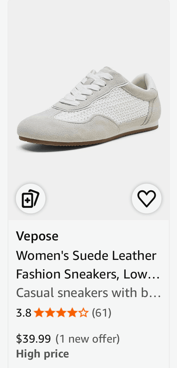 Vepose Women's Suede Fashion Sneakers Size 8.5 - Est. Retail $39.99