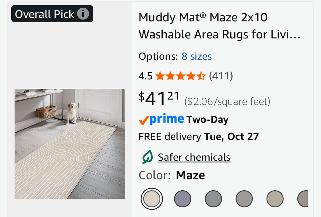 Muddy Mat Maze Washable Runner Rug 2x10 ft - Est. Retail $41