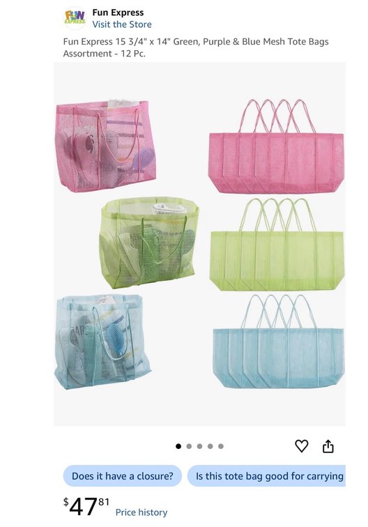 Fun Express Mesh Tote Bags, 12 Pc - Est. Retail $47.81
