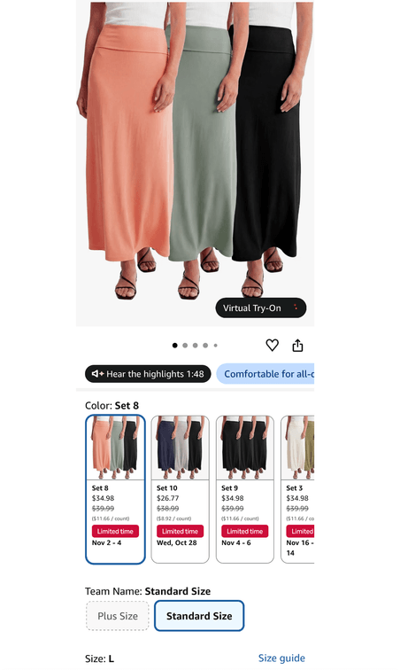 Real Essentials Women's Maxi Skirt 3-Pack, Size L- Est. Retail $40