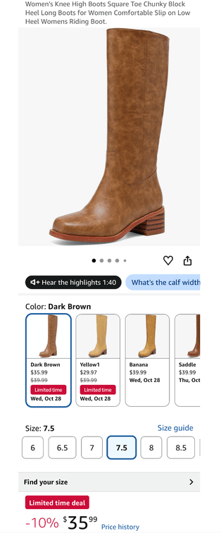 Women's Knee High Boots, Dark Brown, Size 7.5- Est. Retail $36