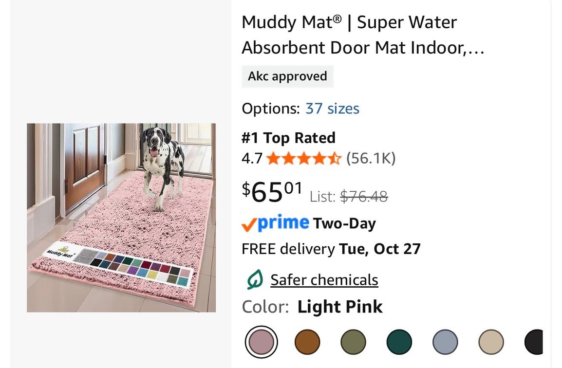 Muddy Mat Water Absorbent Door Mat Runner 24x60- Est. Retail $65