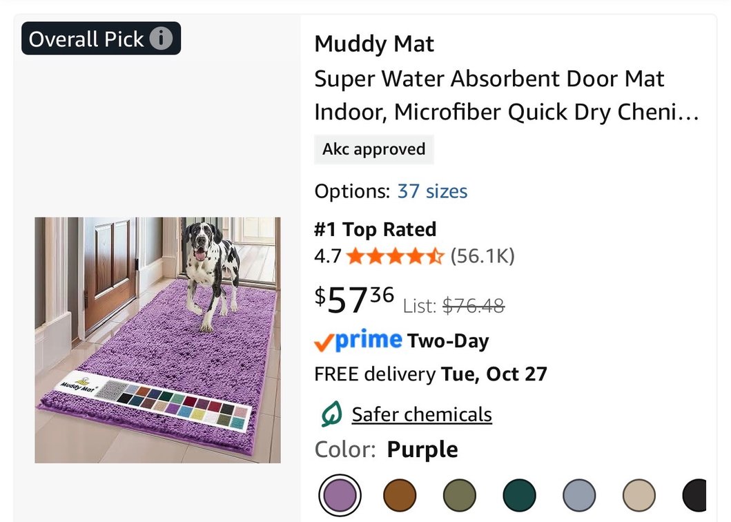 Muddy Mat Purple Microfiber Door Mat Runner 24x60 - Est. Retail $57