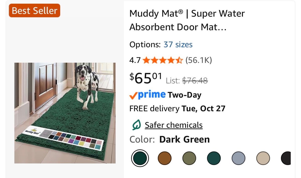 Muddy Mat Super Absorbent Door Mat 24x60 - Est. Retail $65