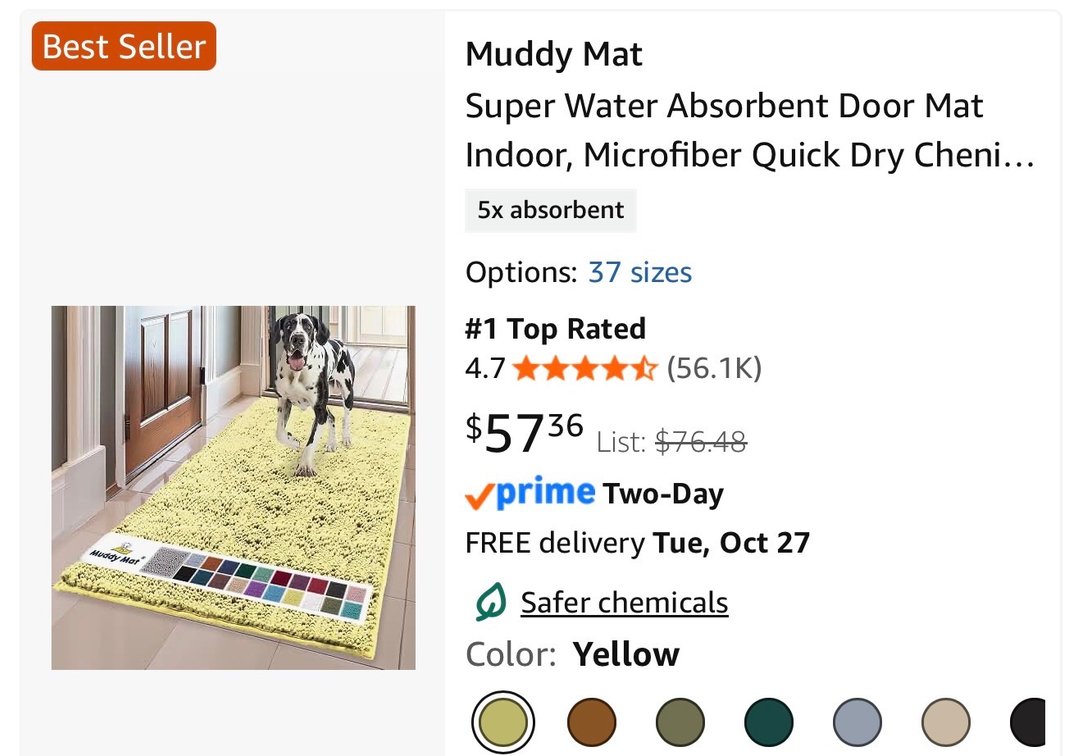 Muddy Mat Yellow Chenille Door Mat 24x60- Est. Retail $57