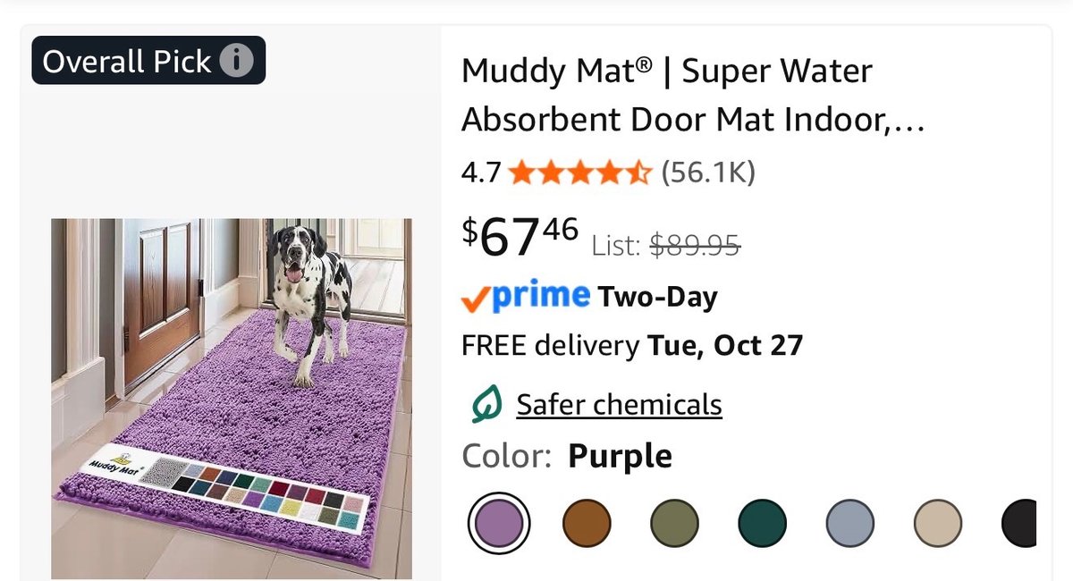 Muddy Mat 3x5 ft Super Absorbent Indoor Door Mat, Purple - Est. Retail $89.95