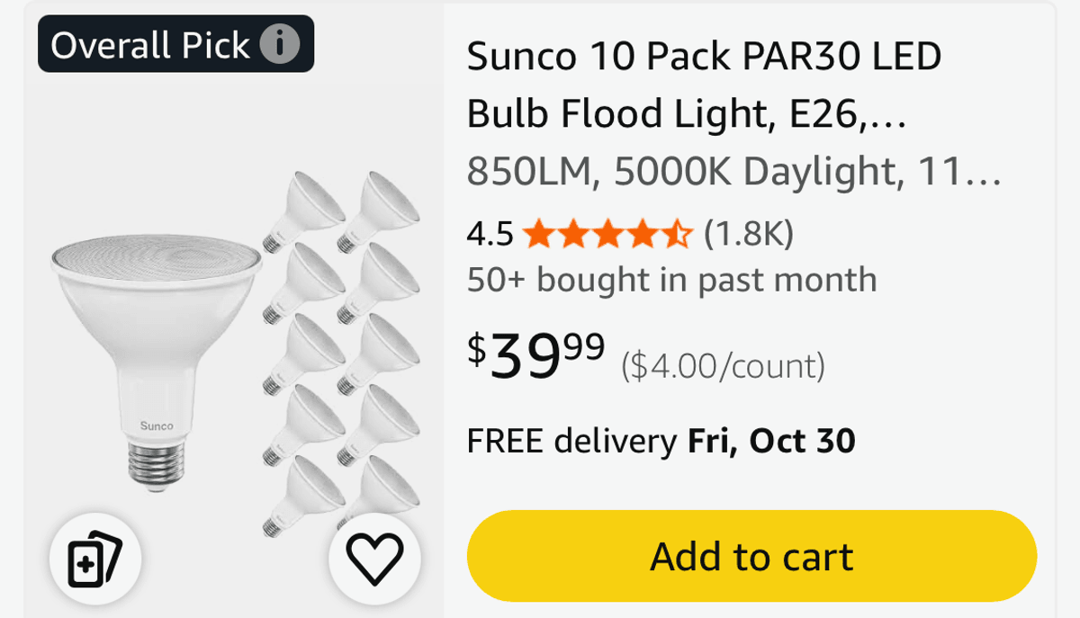 Sunco 10-Pack PAR30 LED Flood Light Bulbs- Est. Retail $39.99