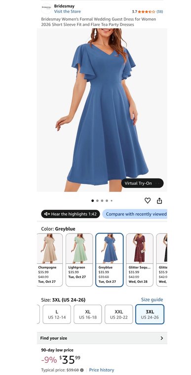 Bridesmay Women's Greyblue Fit and Flare Dress, Size 3XL- Est. Retail $40