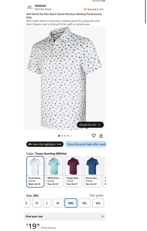 GORENZI Men's Performance Polo Shirt, Texas Hunting White, Size XXL- Est. Retail $19.99