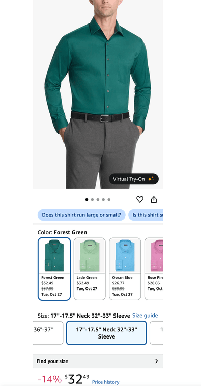 Men's Long-Sleeve Dress Shirt, Forest Green - Est. Retail $37.99