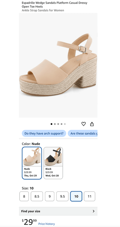 Nude Espadrille Wedge Platform Sandals, Size 10- Est. Retail $29.99