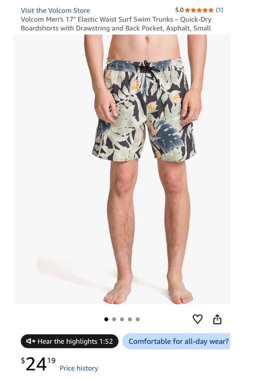 Men's 17" Watersides Swim Trunks, Size Small - Est. Retail $24.19
