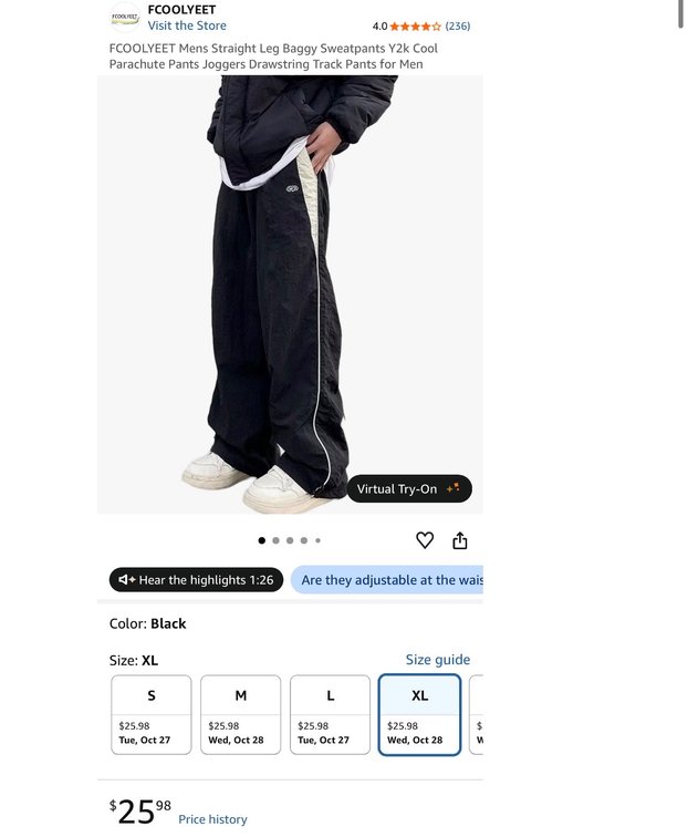 FCOOLYEET Men's Baggy Parachute Pants Size XL - Est. Retail $25.98