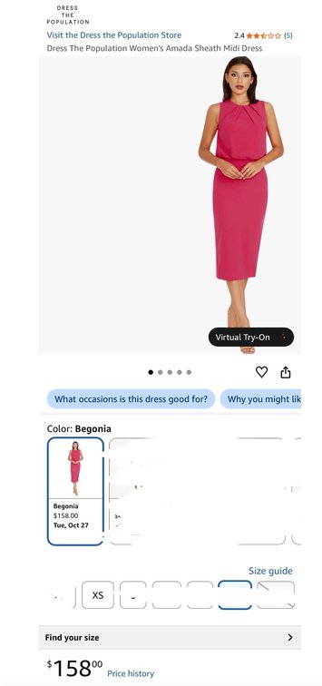 Dress The Population Amada Sheath Midi Dress, XS- Est. Retail $158