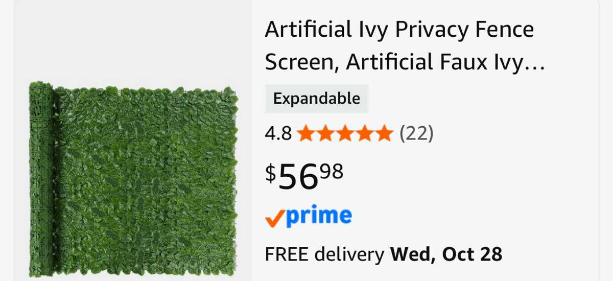 Expandable Artificial Ivy Privacy Fence Screen - Est. Retail $56.98