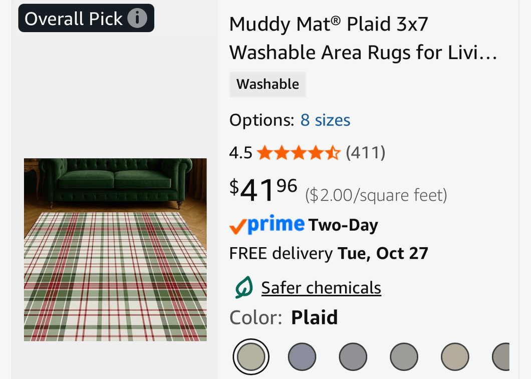 Muddy Mat Plaid Washable Area Rug 3x7 ft - Est. Retail $41.96