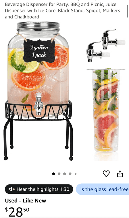 2 Gallon Glass Beverage Dispenser with Stand - Est. Retail $28.50