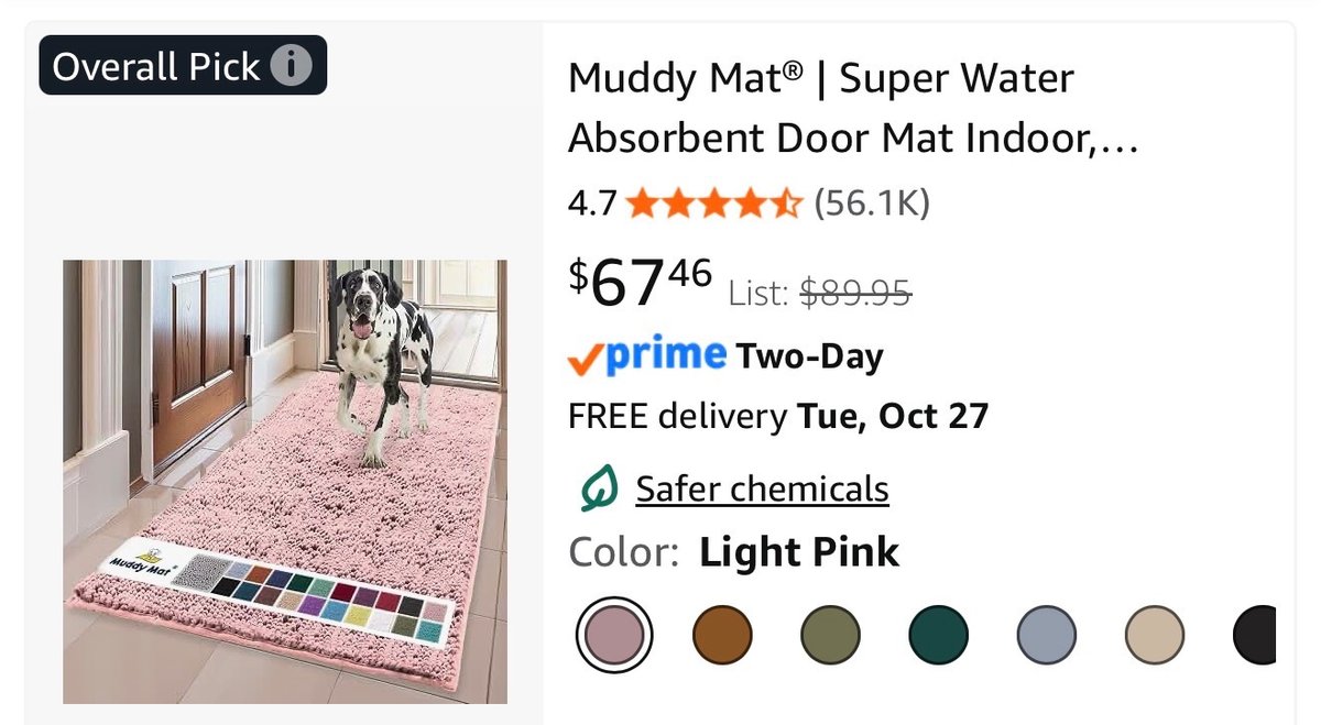 Muddy Mat Super Absorbent Door Mat 3x5 ft Light Pink- Est. Retail $89.95