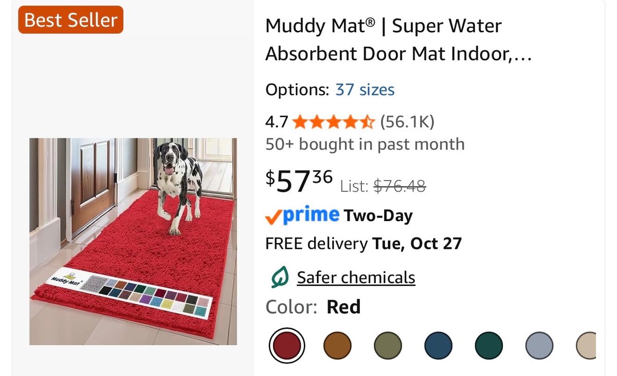Muddy Mat Super Water Absorbent Door Mat Runner, Red, 24x60- Est. Retail $58