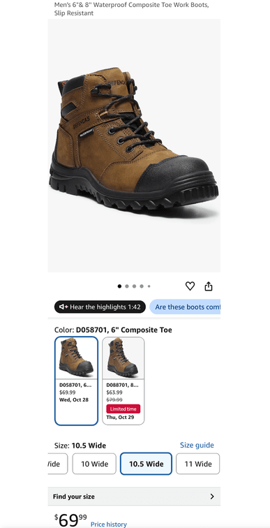 Defencas 6" Waterproof Composite Toe Boots - Est. Retail $69.99