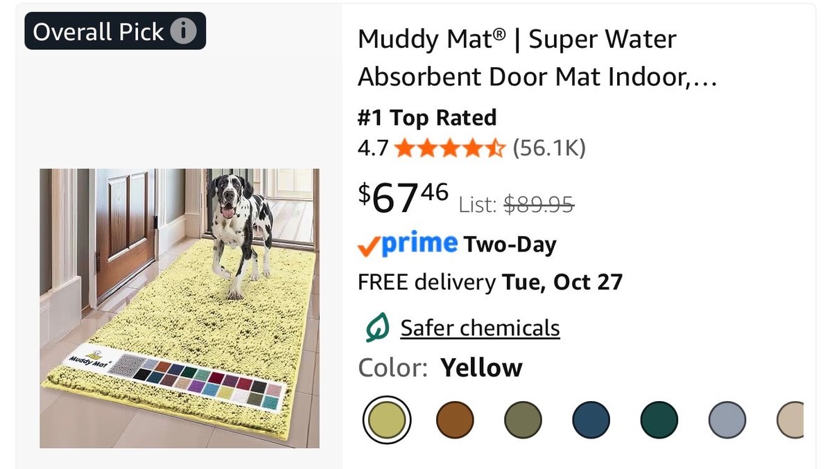 Muddy Mat Yellow Pet Rug Runner 36" x 60" - Est. Retail $67.46