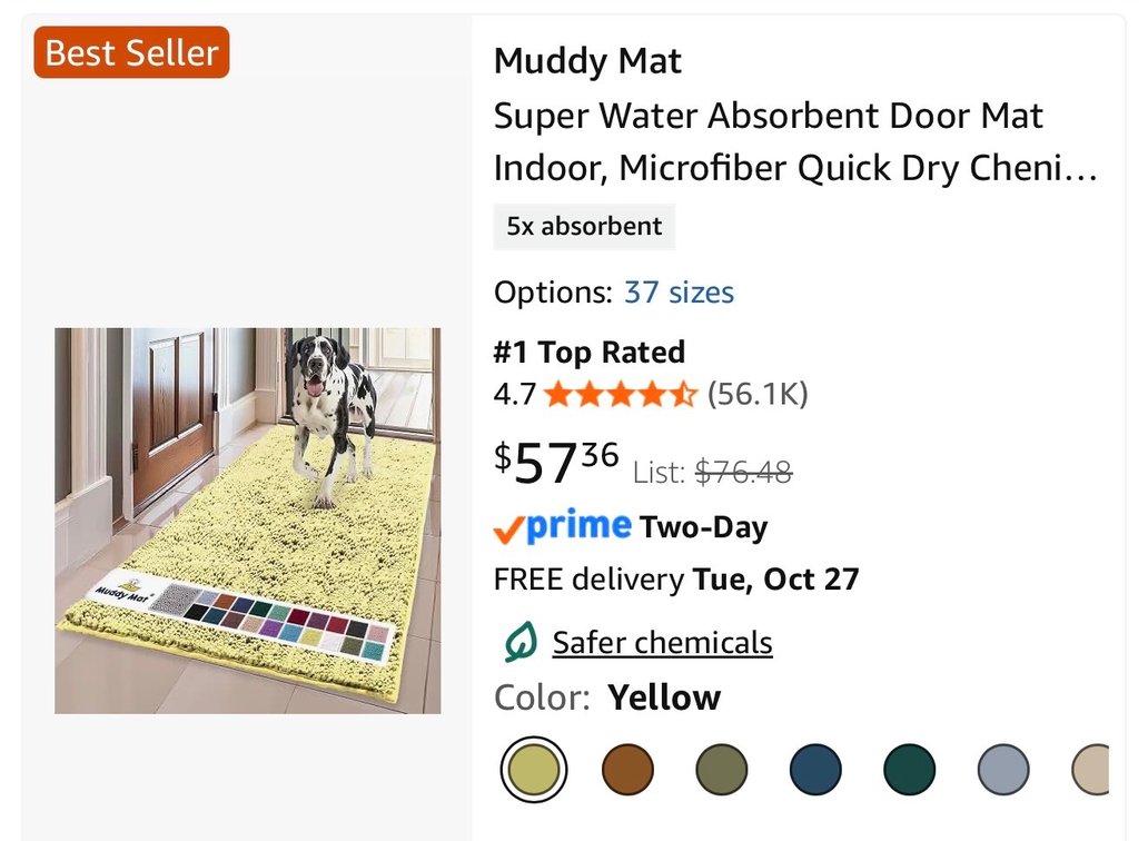 Muddy Mat Chenille Door Mat 24x60- Est. Retail $57