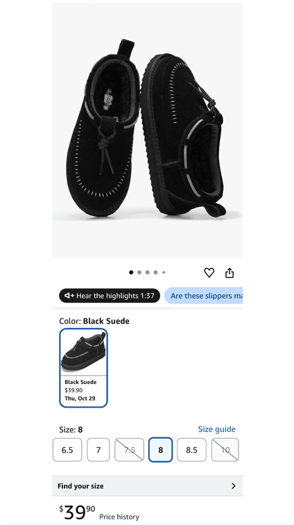 REST CLOUD Black Suede Slippers Size 8 - Est. Retail $39.90