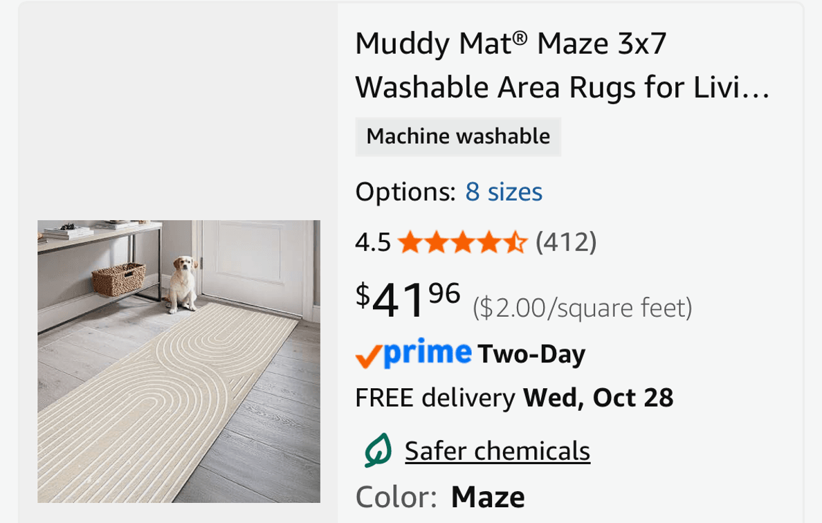 Muddy Mat Maze Washable Runner Rug, 3x7 Ft- Est. Retail $41.96