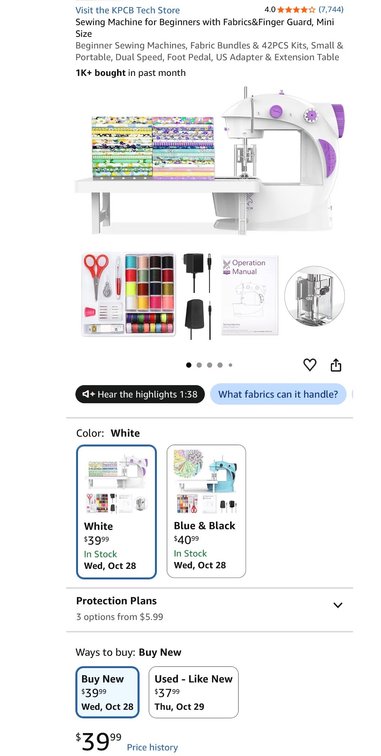 KPCB Tech Mini Sewing Machine with Extension Table and Sewing Kit- Est. Retail $39
