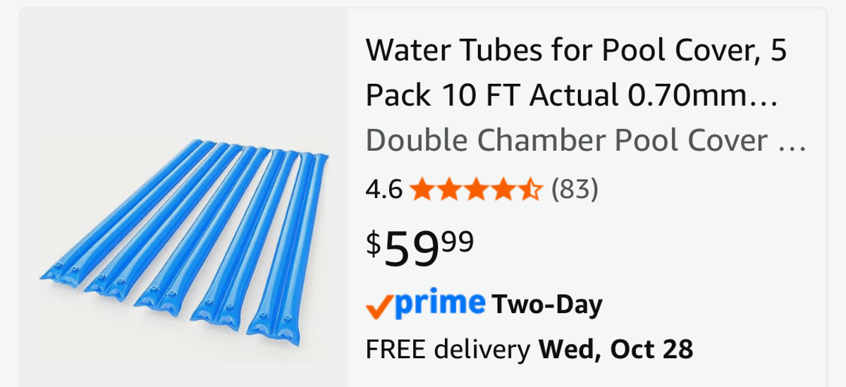 Pool Cover Water Tubes, 5-Pack - Est. Retail $59.99