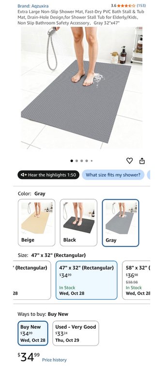Aqzuxira Extra Large Non-Slip Shower Mat, 47" x 32"- Est. Retail $35