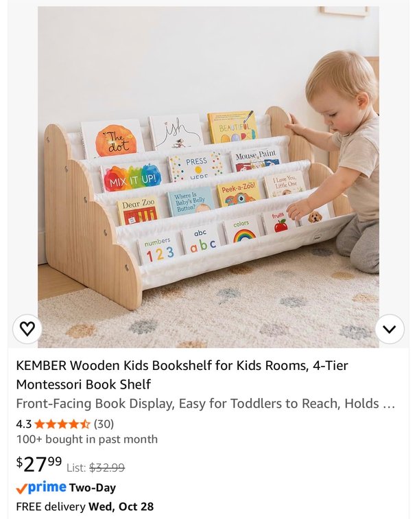 KEMBER 4-Tier Wooden Kids Bookshelf - Est. Retail $33