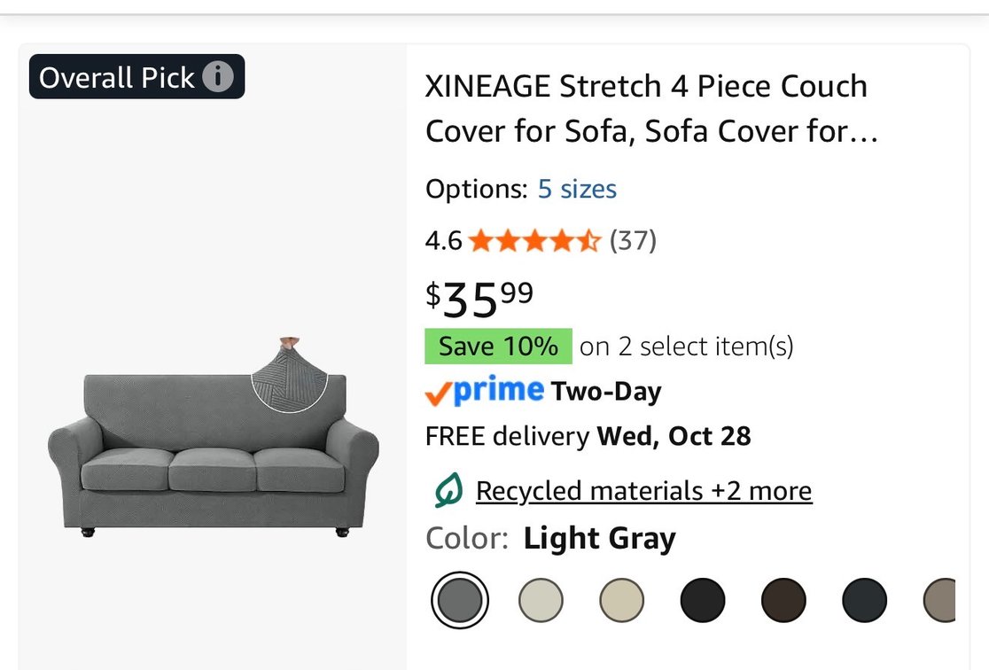 XINEAGE Stretch 4-Piece Sofa Slipcover, Light Gray - Est. Retail $35.99