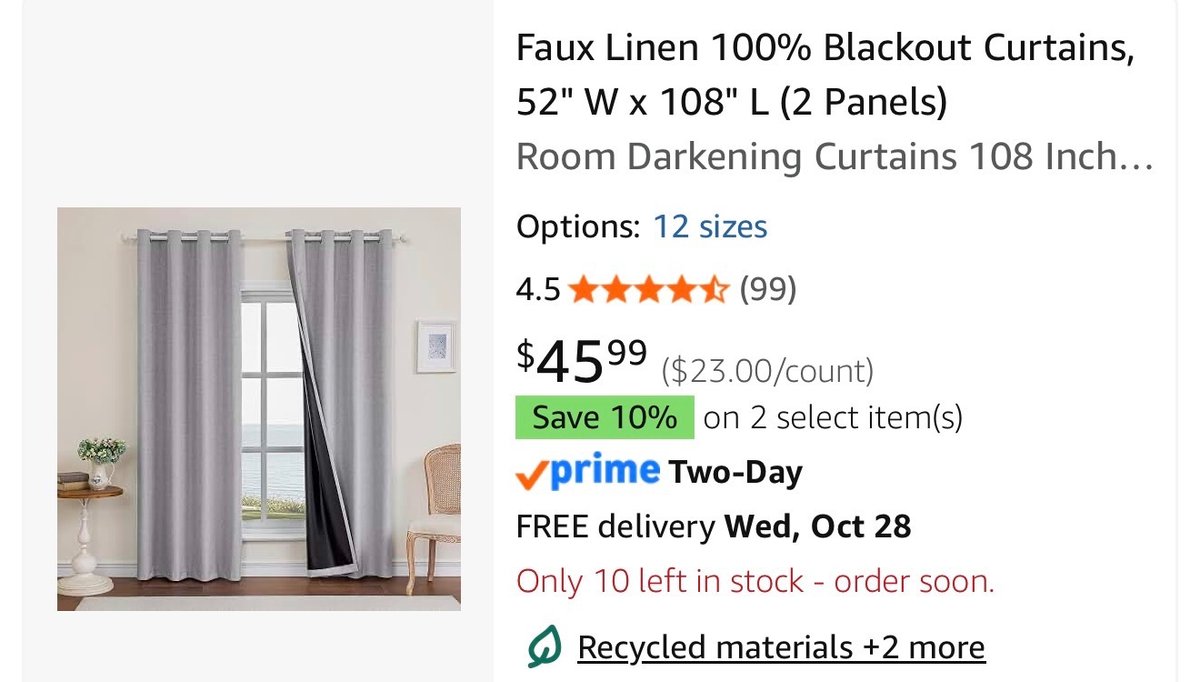Faux Linen Blackout Curtains, 52" x 108", 2 Panels- Est. Retail $45.99