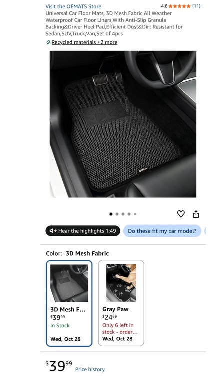OEMats 4-Piece Universal Car Floor Mats - Est. Retail $39.99